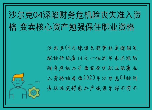 沙尔克04深陷财务危机险丧失准入资格 变卖核心资产勉强保住职业资格 沙尔克04深陷财务危机险丧失准入资格 变卖核心资产勉强保住职业资格